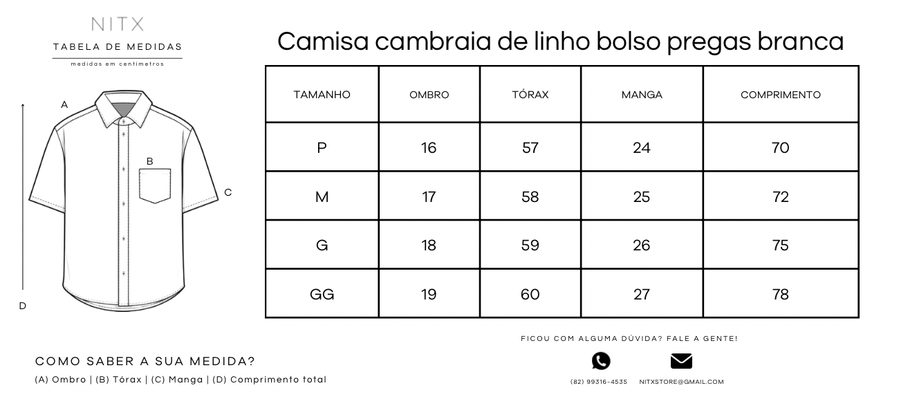 Camisa Cambraia De Linho Bolso Pregas Branca